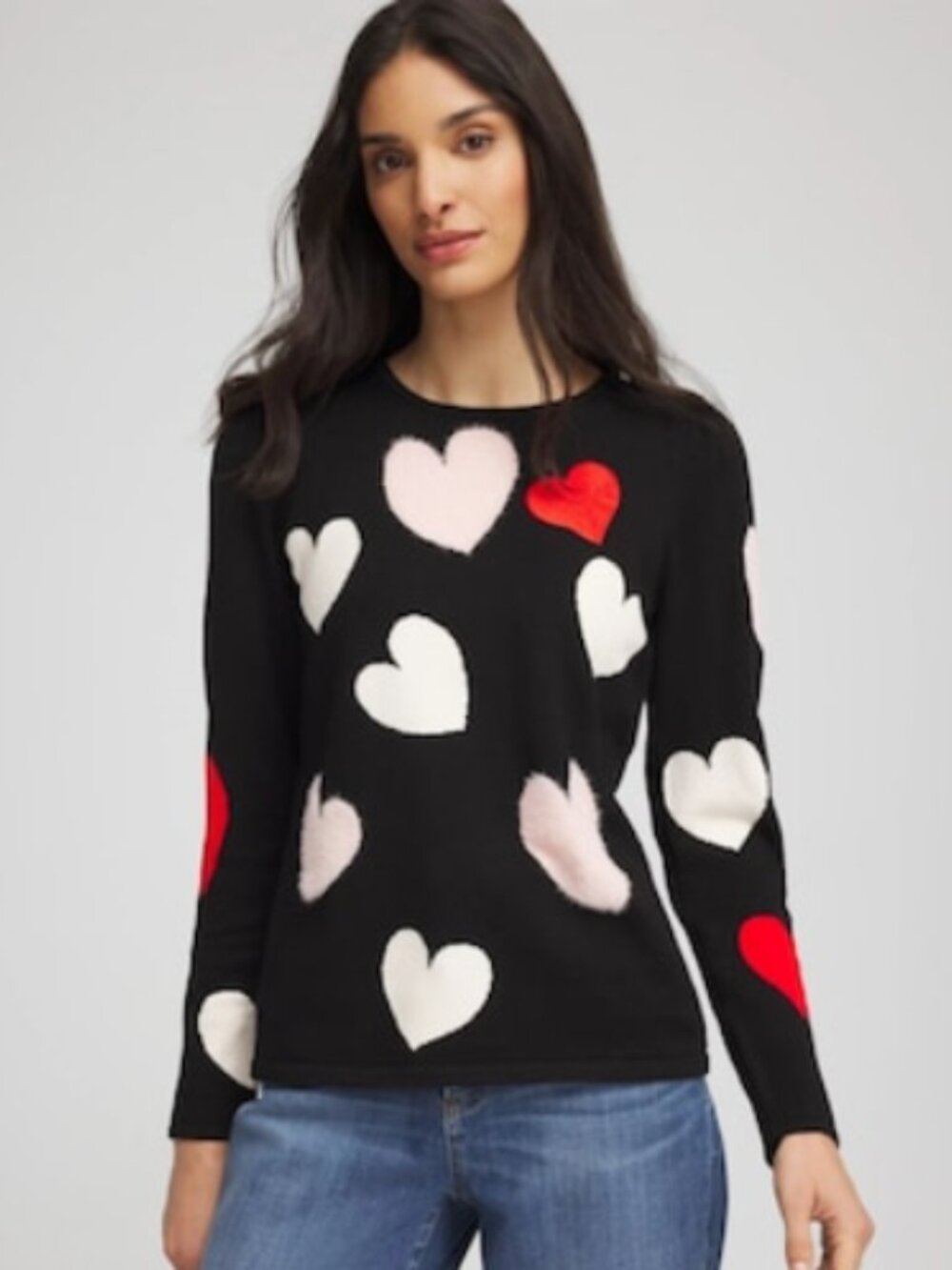 Chico's V-Day Multi-Heart Pullover in Black Size 0